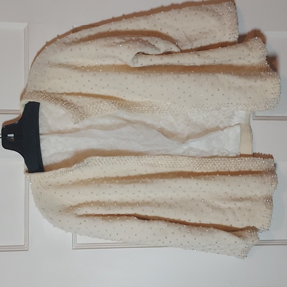Cream Beaded Open Cardigan with Lace Lining